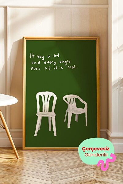 ArtDropsco Minimal Sandalye Yazılı Yeşil Modern Tablo Poster Duvar Dekoru Çer...