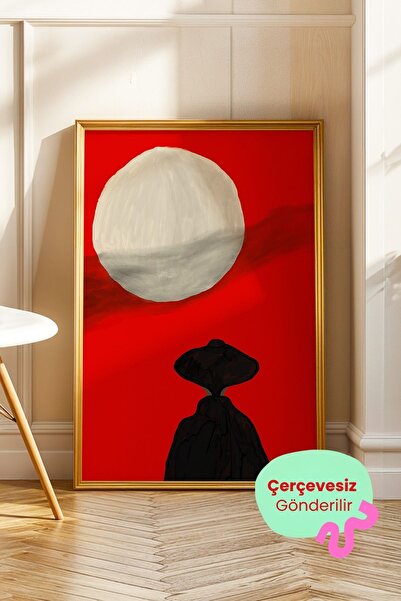 ArtDropsco Kırmızı Soyut Figür Tablosu Japon Sanatı Duvar Tablosu Dekoratif P...