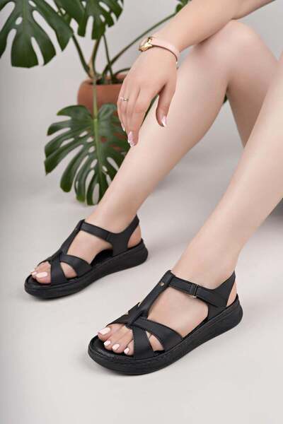 Nesil Shoes Bell 25152 Μαύρα Ανατομικά Γυναικεία Σανδάλια