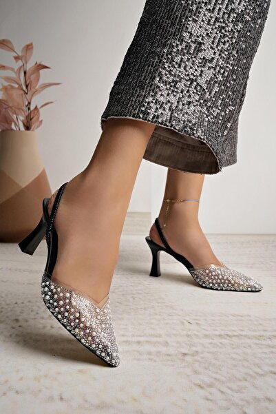 Nesil Shoes Uraz 451 crne perle elastične ženske sandale