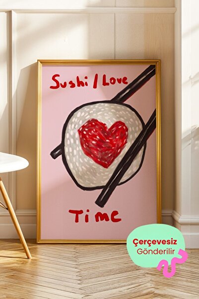 ArtDropsco Sushi (Suşi) Kalpli Tablo Modern İllüstrasyon Poster Mutfak Duvar ...