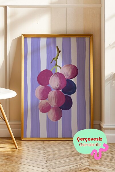 ArtDropsco Üzüm Tablo Modern Mutfak Poster Pastel Meyve Duvar Dekoru Çerçevesiz