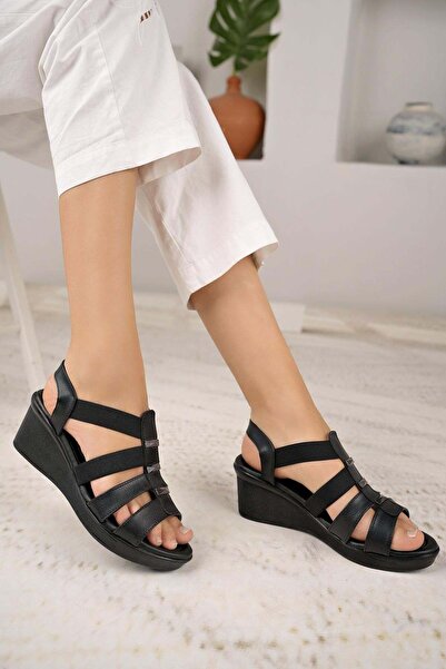 Nesil Shoes Mv 604 Μαύρα Ανατομικά Ελαστικά Γυναικεία Σανδάλια