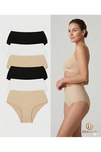 Derucce Women's 6-Pack High Waist Basic Stitch-Free Laser Cut Panties Colorful
