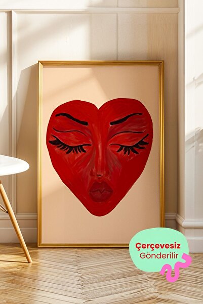 ArtDropsco Kırmızı Kalp Yüz Figürlü Poster Soyut Modern Sanat Dekoratif Duvar...