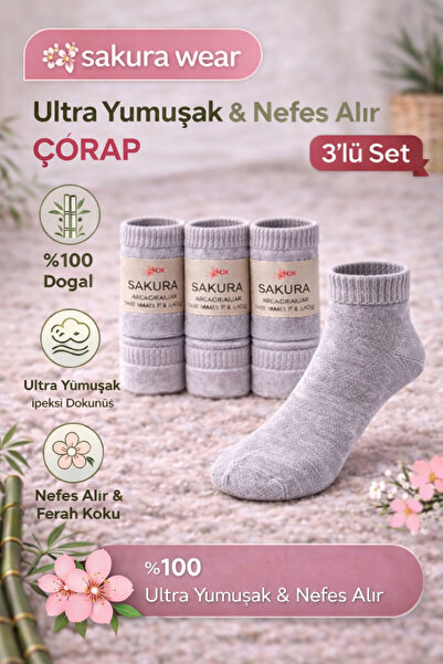 Store SAKURA 3’lü Set %100 Bambu Patik Çorap – Ultra Yumuşak, Kokulu, Nefes A...