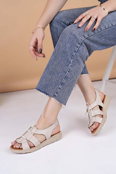 Nesil Shoes Mv 072 Κρεμ Ανατομικά Γυναικεία Σανδάλια