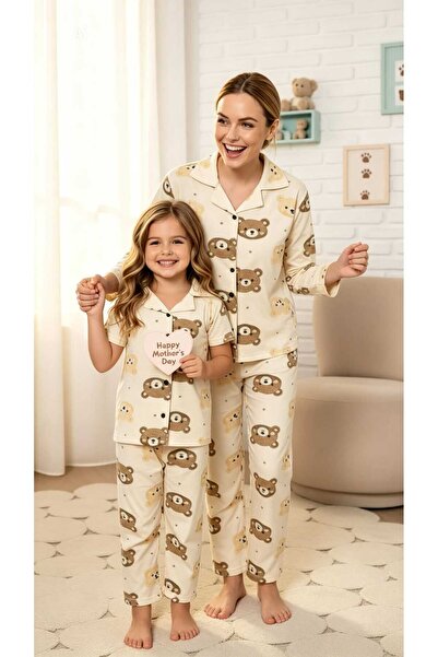NiCe İç Giyim Σετ πιτζάμες για μαμά και κόρη, χρώμα εκρού, χαριτωμένο πουκάμι...