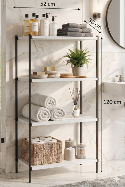 HomeSide Banyo Düzenleyici 4 Raflı Banyo Dolabı Banyo Rafı Çok Amaçlı Dolap G...