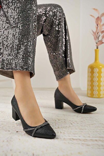 Nesil Shoes Γυναικείο στιλέτο Bln 450 Μαύρο Χοντρό Τακούνι