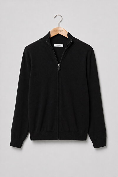 hateko Ανδρική ζακέτα από 100% βαμβάκι με φερμουάρ σε όλο το μήκος – Μαύρο