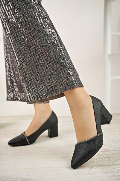 Nesil Shoes Bln 414-2 Γυναικείο στιλέτο μαύρο χοντρό τακούνι