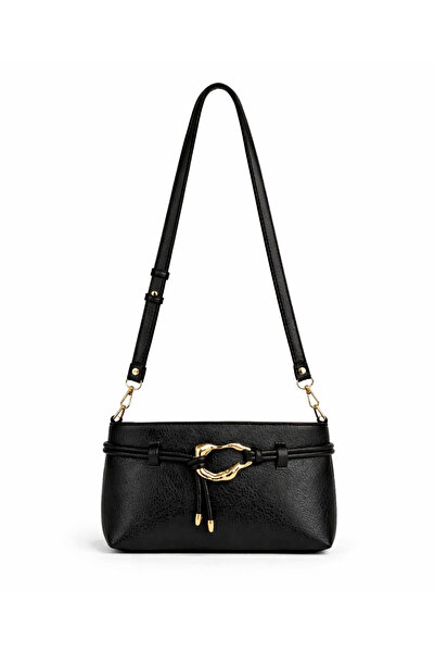 Melos Butik Γυναικεία δερμάτινη τσάντα χειρός και ώμου σε μαύρο χρώμα με λεπτ...