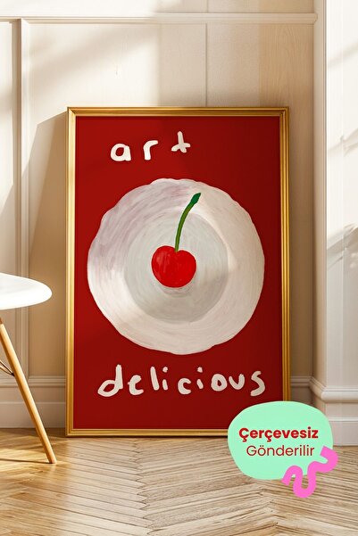ArtDropsco Kiraz Tablo Modern Mutfak Poster Yazılı Duvar Dekoru Çerçevesiz