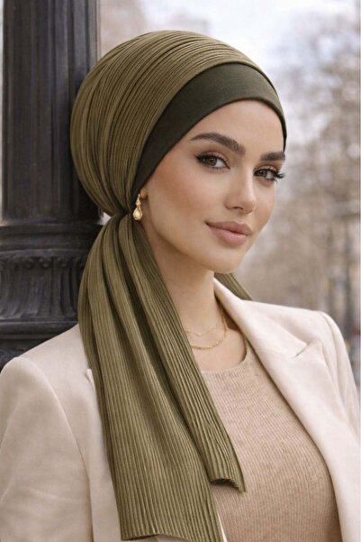 Aişe tesettür Πλισέ Κασκόλ-Μπόνε Ελιάς