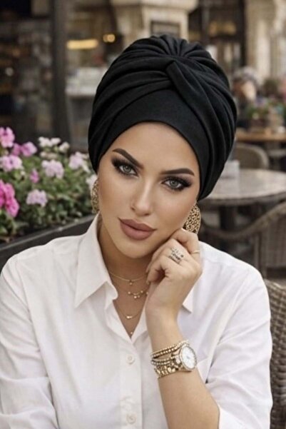 Aişe tesettür Μαύρο καπέλο με λεπτομέρεια με σπείρωμα