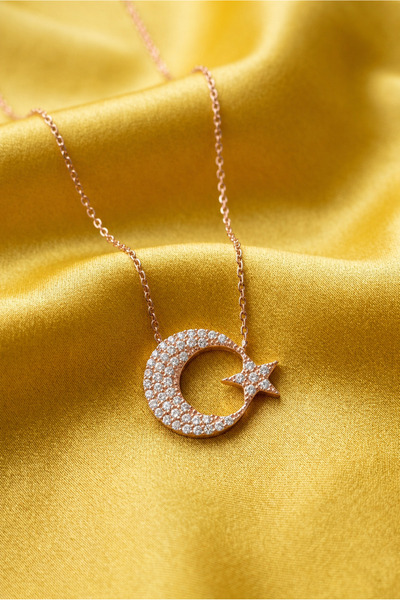 ÇEKİRDEK JEWELRY 🌙 925 Ayar Gümüş Taşlı Ay Yıldız Kolye – Zirkon Taşlı Şık T...