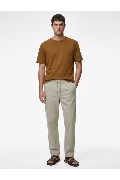 Koton Παντελόνι από λινό και βαμβάκι με τσέπες και κορδόνια στη μέση