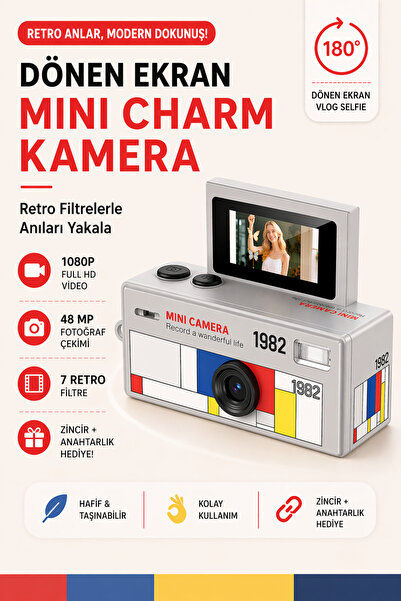 RoseandRoses Mini Charm Kamera Dönen Ekran Flaşlı Selfie Video Vlog Kamerası ...