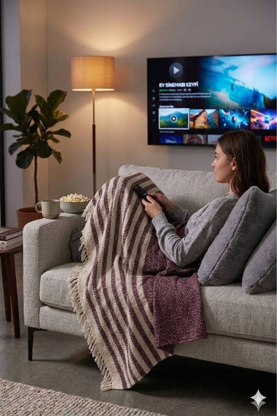 FUNNDY Burgundy Knitted Patterned Fringed Single Milano Pique 170 X 220 cm