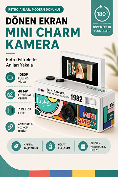 RoseandRoses Mini Charm Kamera Dönen Ekran Flaşlı Selfie Video Vlog Kamerası ...