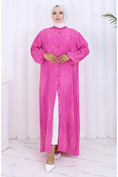 sefamerve Φόρεμα με σχέδιο Judge Collar 2126-06 Φούξια