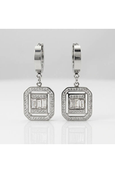 Siya Silver Anti-Tarnish Steel Dangle Baguette Earrings