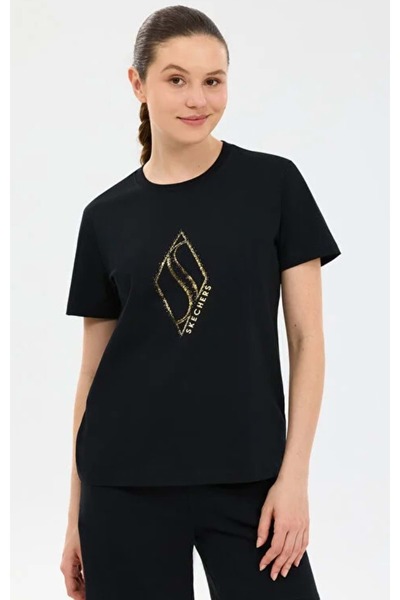 SKECHERS S2610049 W Γυναικείο T-Shirt με στάμπα κανονικής εφαρμογής ΜΑΥΡΟ