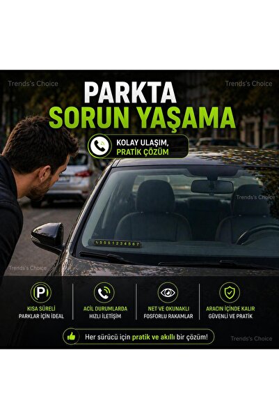 trends's choice Araç Içi Park Telefon Numarası Fosforlu Numaratör Oto Cam Kartı