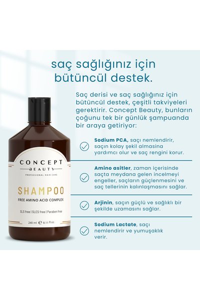 Concept Beauty Shampoo - Natural Shampoo - Repairing and Structuring - Salt-Free-Sulfate-Free Shampoo (240 ml)