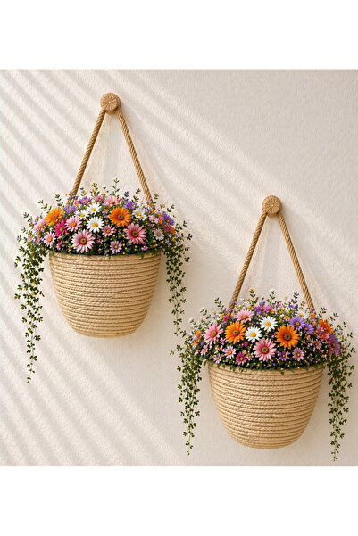 ÖRGÜM Καλάθι Διακοσμητικό Μίνι Καλάθι 2 τεμαχίων με τεχνητά λουλούδια ΔΕΝ ΠΕΡ...
