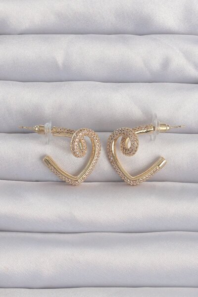 Generic Brand Brass Gold Color Zircon Stone Curved Half Heart Earrings - Lisinya
