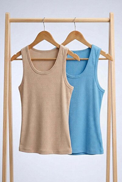 COTENCONCEPT 2 Pieces of Ribbed Fitted Viscose Blended Strappy T-Shirt