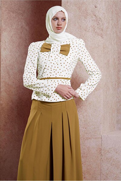 TRENDTESETTÜR KADIN TABA (KREM TABA) PUANTİYELİ PANTOLONLU TAKIM T 3767
