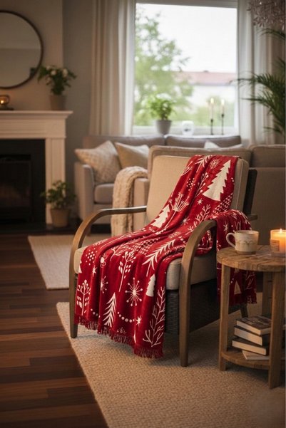 Lorvian Noletti Cotton Christmas Patterned Soft Textured Double Blanket