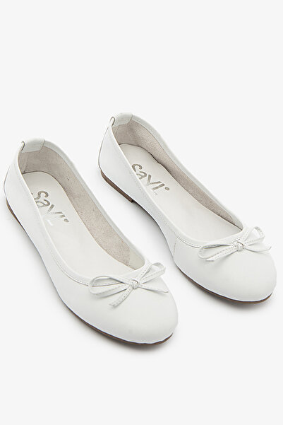 SAYL Λευκές γυναικείες μπαλαρίνες από γνήσιο δέρμα με λεπτομέρεια φιόγκου