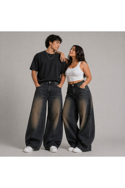St.Poll Παλαιωμένο, καπνιστό, πλυμένο, unisex, μεγάλου μεγέθους, φαρδύ τζιν π...