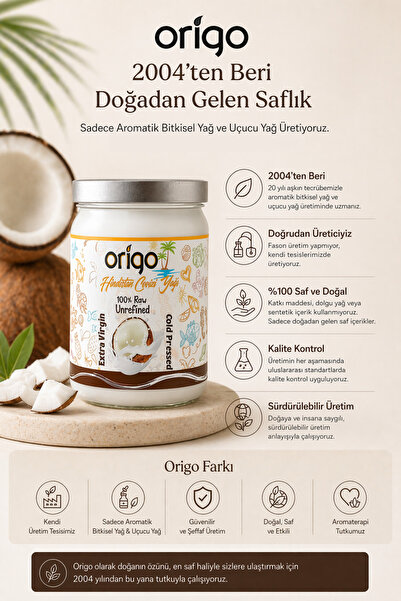 Origo 330 ml Saf Hindistan Cevizi Yağı (SOĞUK SIKIM) Sertifikalı Cam Kavanoz 🥥