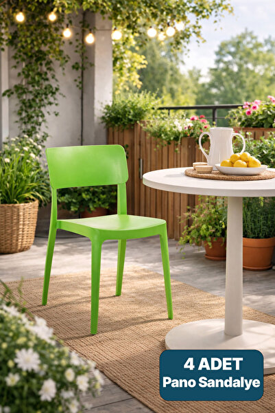 Alezy Pano Plastik Bahçe Balkon Renkli Sandalye 4'lü Set Yeşil