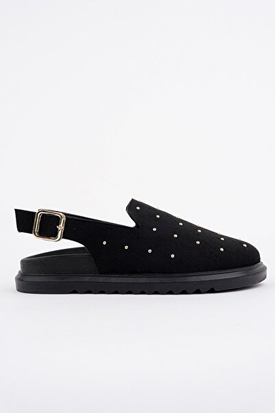 MUGGO Γυναικεία σανδάλια LILLOW από δέρμα σουέντ με χρυσές καρφίτσες και ρυθμ...