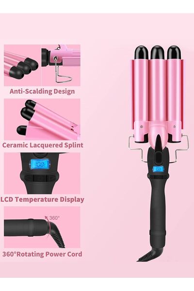Arabest 3 Barrel Hair Curling Iron Wand,25mm Hair Crimper,LCD Temp Display,Ce...
