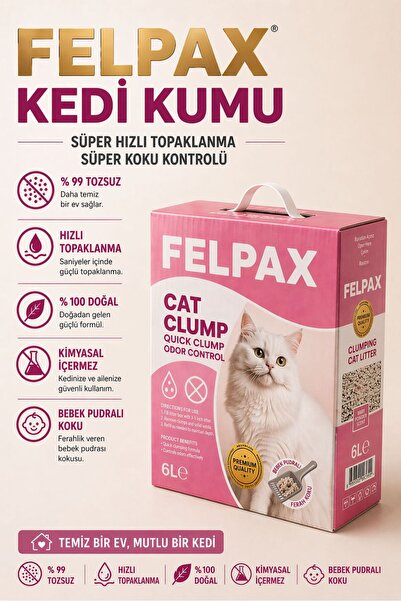 Felpax Premium Topaklanan Bebek Pudrası Kokulu Kedi Kumu 6 Litre