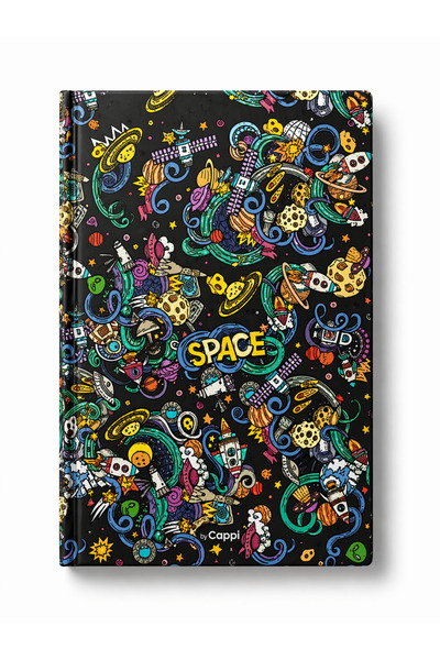 Cappi Uzay Space Tasarımlı Çizgili Lastikli Defter 14*20 cm