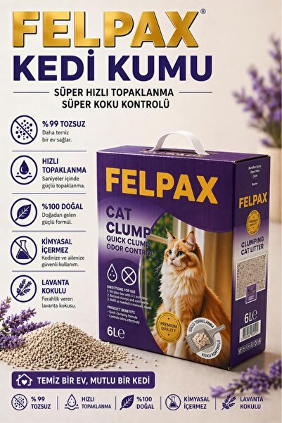 Felpax Premium Hızlı Topaklanan Lavanta Kokulu Kedi Kumu 6 Litre