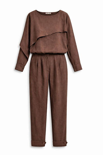 Mixray 4836 Γυναικεία ασύμμετρη λεπτομερής μπλούζα και παντελόνι σετ δύο τεμα...