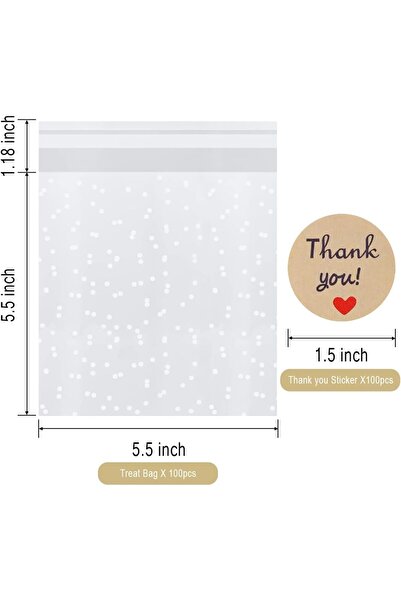 Arabest 100-Piece White Polka Dot Treat Bags,Self-Adhesive Candy Cookie Bags,...