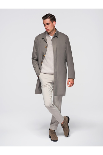 OMBRE Pánské kabáty s vestou OM-COLC-0139, elegantní pánský kabát Tmavě hnědá