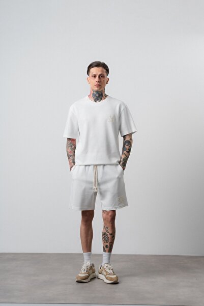 Respire Ανδρικό σετ μπλουζάκι και σορτς με κανονική εφαρμογή, εκρού χρώματος