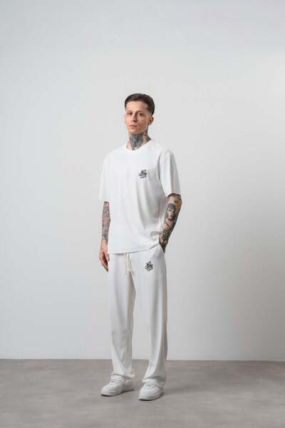 Respire Men's Not Today Written T-Shirt Pants Set Ecru