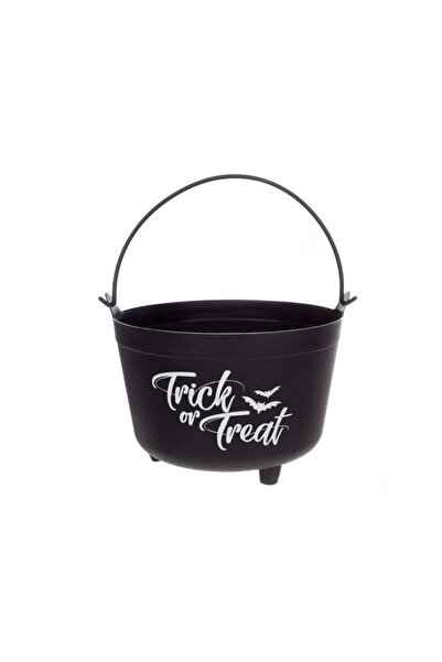 OEM Găleată de Halloween, model de cazan cu mâner și lilieci, plastic, neagră...